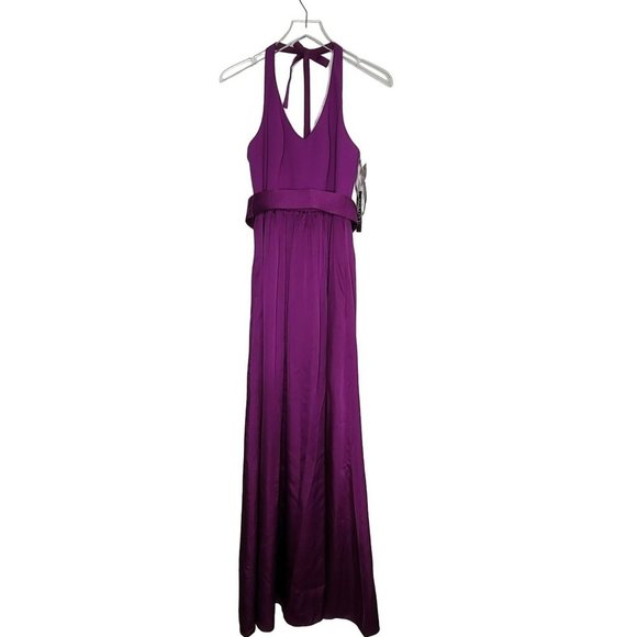 Vera Wang Halter Gown Size 2 Purple V-Neck Sash Bridesmaid‎ Formal VW360214 - Picture 1 of 12